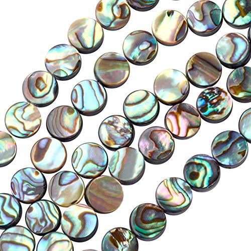 BENECREAT 30 Packungen Natürliche Abalone Muschelmünze Flache runde Abalone Muschelperlen mit Aufbewahrungsbehältern für die DIY Schmuckherstellung, 8x3mm von BENECREAT