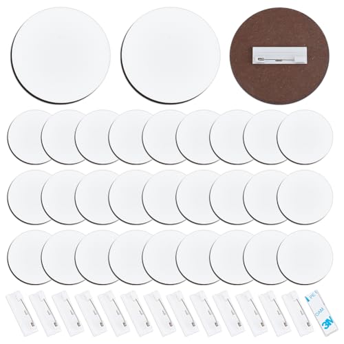 BENECREAT 30 Stück Knöpfe für Sublimationsdruck, 7,6 cm, Holz-Sublimationsknöpfe, Nadeln, Wärmeübertragung, blanko, Abzeichen für Ornamente, Projekte, Namensschilder und Bastelgeschenke von BENECREAT