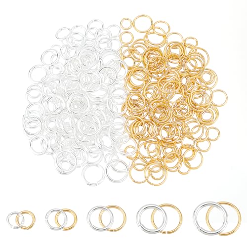 BENECREAT 300 Stück 10 Stile Echtem 18K Vergoldetem Messing Offene Biegeringe Metall-O-Ring, Goldener Und Silberner Verbindungsring, Spaltringe Für Ohrring, Halskette, Armband von BENECREAT