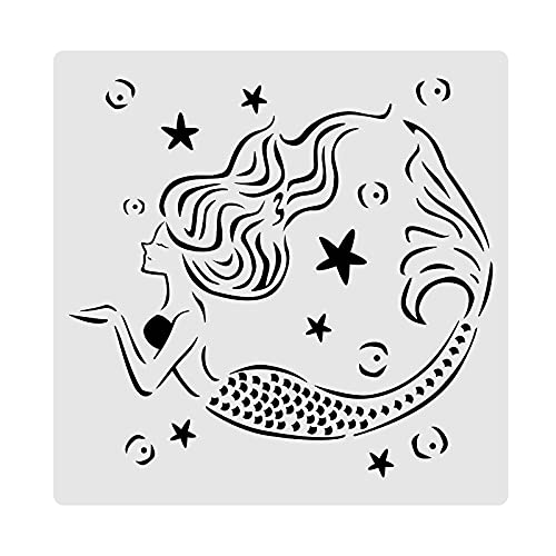 BENECREAT 30x30cm Meerjungfrau Malschablonen Meerestiere Schablonen für Kunstmalerei auf Holz, Scrabooking Kartenherstellung und Wandbodendekoration von BENECREAT