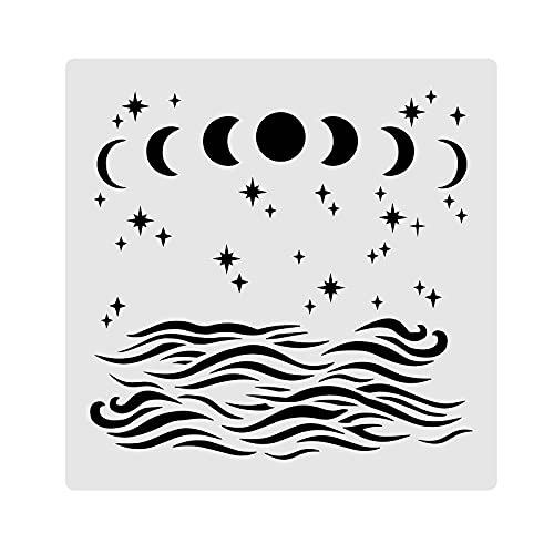 BENECREAT 30x30cm Oceam Sea Wave Malschablonen Cresent Moon Star Templates Schablonen für Kunstmalerei auf Holz, Scrabooking Kartenherstellung und Wanddekoration von BENECREAT