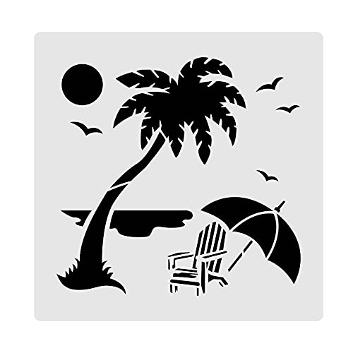 BENECREAT 30x30cm Strand Camping Malschablonen Kokosnussbaum Regenschirm Vorlage Schablonen für Kunstmalerei auf Holz, Scrabooking Kartenherstellung und Wandbodendekoration von BENECREAT