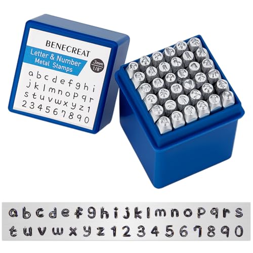 BENECREAT 36 Pack 3mm Low Case Buchstaben und Zahlen Metallstempel Stempel mit Werkzeugkoffer Matte Design Lochstempel für Schmuck Leder Holzstempel von BENECREAT