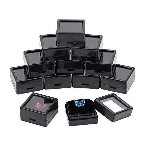 BENECREAT 36PCS Black Gemstone Display Box 3x3x1.5 cm Quadratischer Acryl Schmuckschatulle Behälter Mit Durchsichtigen Deckeln Und Schwamm Innen Für Edelsteine, Münzen, Schmuckverpackung von BENECREAT