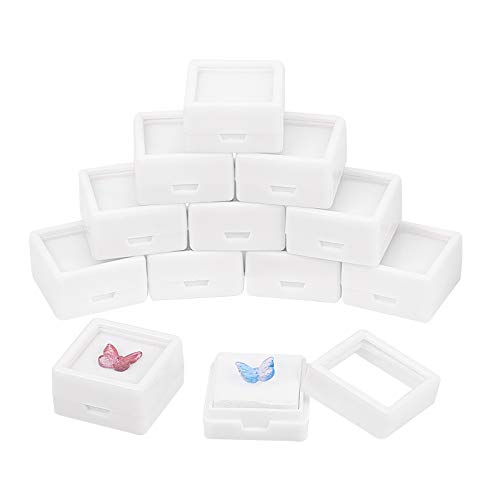 BENECREAT 36PCS White Edelstein Display Box 3x3x1.5cm Quadratischer Acryl Schmuckschatulle Behälter Mit Durchsichtigen Deckeln Und Schwamm Innen Für Edelsteine, Münzen, Schmuckverpackung von BENECREAT