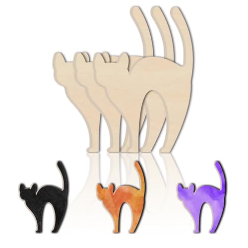 BENECREAT 3Pcs 30.4x20.3cm Spooky Katze hölzerne Ausschnitte, unfertige hölzerne Katze Form Ausschnitt Holz Katze Ornament Scheiben für Halloween Dekoration und DIY-Handwerk von BENECREAT