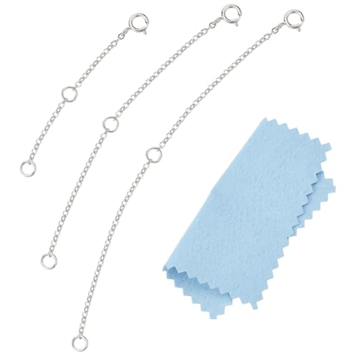 BENECREAT 3Pcs 925 Sterling Silber Halskette Extenders Kette Set, Platin Halskette Extenders Ketten, Schmuckherstellung Kabel Kette Extender für Halsketten Armband Anklet BENECREAT 3Pcs 925 Sterling Silber Halskette Extenders Kette Set, Platin Halskette Extenders Ketten, Schmuckherstellung Kabel Kette Extender für Halsketten Armband Anklet von BENECREAT