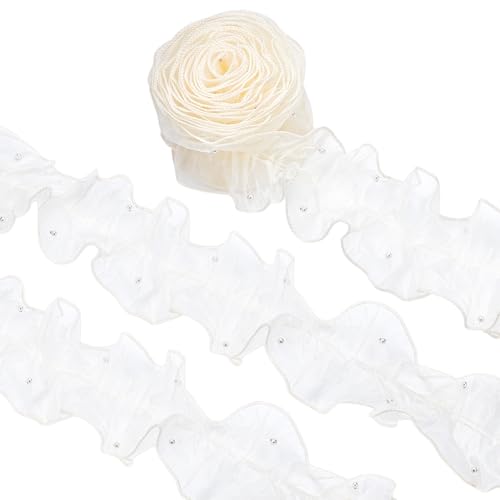 BENECREAT 4,3 Yards/4 m Organza-Spitzenbesatz mit Perlenplissierung, 120mm breites geblümtes weißes Plissee-Spitzenband für Aufkleber, Nähen, Basteln, Brauthochzeit, DIY-Dekoration BENECREAT 4,3 Yards/4 m Organza-Spitzenbesatz mit Perlenplissierung, 120mm breites geblümtes weißes Plissee-Spitzenband für Aufkleber, Nähen, Basteln, Brauthochzeit, DIY-Dekoration von BENECREAT
