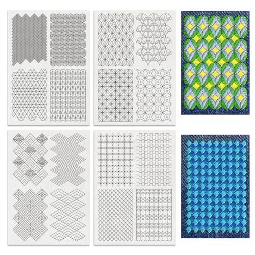 BENECREAT 4 Blätter 16 Pcs Geometrische wasserlösliche Stickmuster, Stick und Stich Stickerei Papier Designs, Stickerei Starter Kit für Anfänger DIY Handwerk, Nähen Stickerei von BENECREAT