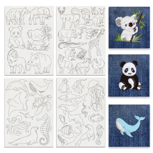 BENECREAT 4 Blätter 42 Stück Zootiere Wasserlösliche Stickmuster, Land- und Meerestiere Handnähstabilisatoren Stick- und Stichstickpapier für Hemden, Mäntel, Taschen, Handtücher BENECREAT 4 Blätter 42 Stück Zootiere Wasserlösliche Stickmuster, Land- und Meerestiere Handnähstabilisatoren Stick- und Stichstickpapier für Hemden, Mäntel, Taschen, Handtücher von BENECREAT