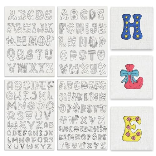 BENECREAT 4 Blatt 156 Stück Lustiges Alphabet Wasserlösliche Nähstabilisatoren Für Die Hand, 6 Stile A ~ Z Buchstaben Abreißbare Wasserlösliche Stickmuster Für Hemden Mäntel Taschen Handtücher von BENECREAT