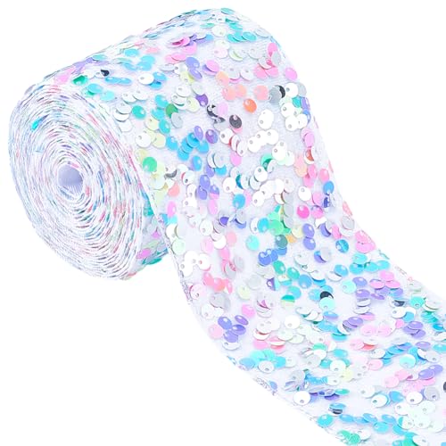 BENECREAT 4 Meter bunte Pailletten-Samtbesatz, 7,6 cm breites Polyester-Paillettenband, Nähborte für Bastelarbeiten, Kleidung, Kleid, Nähen, Verzierung von BENECREAT