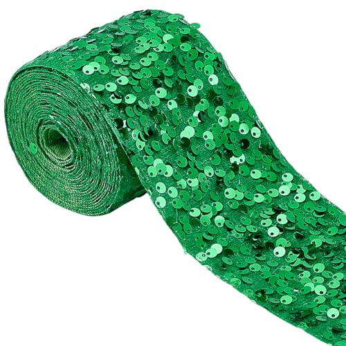 BENECREAT 4 Meter grüne Pailletten-Samt-Bordüre, 7,6 cm breites Polyester-Paillettenband zum Nähen, für Bastelarbeiten, Kleidung, Kleid, Nähen, Verzierung von BENECREAT