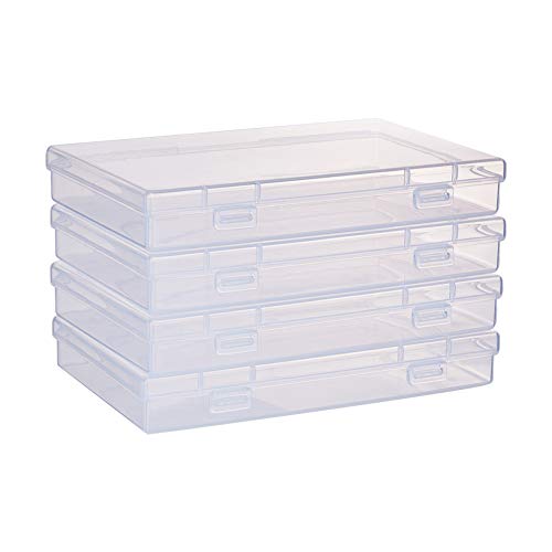 BENECREAT 4 Pack 17x10.5x2.5cm große durchsichtige Kunststoffbox Container klare Aufbewahrungsbox mit Klappdeckel für kleine Bastelzubehör Bürobedarf Clips von BENECREAT