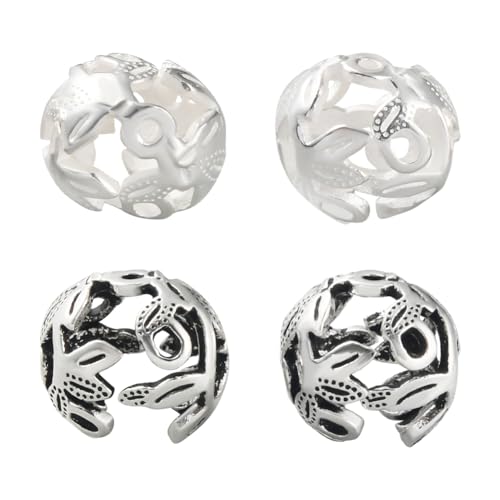 BENECREAT 4 Stück 9 mm 925 Sterling Silber Perlenkappen, Florale Filigrane Perlenkappen, Runde Abstandskappen Perlen Für Herstellung von DIY-Schmuck, Bastelzubehör, Antikes Silber & Silber von BENECREAT