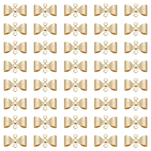 BENECREAT 40PCS Echte 14 Karat vergoldete Messingverbinder, Messingschleife Link Anhänger, Gold Schmetterling Doppelloch Link für Armbänder, Halsketten und Schmuck, Loch:1 mm von BENECREAT