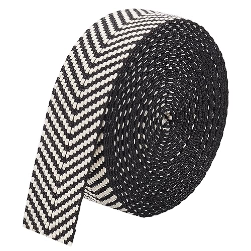 BENECREAT 5 Yards Baumwollgewebe Schwarzes Polycotton-Gurtband, Flaches Jacquard-Gurtband Mit Streifenmuster Für Taschengriffe Aus Gurtband, Tragetaschen-Gurtband, Gewebeband von BENECREAT