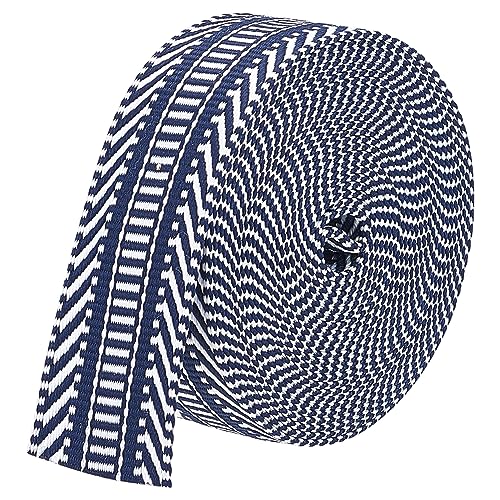 BENECREAT 5 Yards Polyester Jacquard Gurtband, 38 mm Polycotton-Gurtband Streifenmuster Nähgurtband Gewebtes Band Für Bekleidungszubehör, Mitternachtsblau von BENECREAT