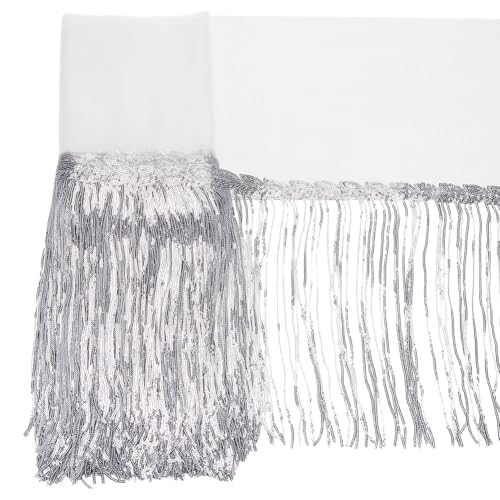 BENECREAT 5 Yards PVC Nähen Fransen Trim, Silber Pailletten Spitze Quaste Fransen Trim für DIY-Handwerk, Kleidung Kleidungsstück Vorhang Boot Tasche Zubehör von BENECREAT