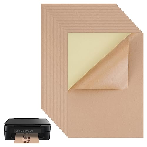 BENECREAT 50 Blatt A4 braun Kraft Label Sticker selbstklebend klebrige Rückseitenadressetiketten Druckpapier Blatt für Scrapbooking, Geschenkverpackung Anhänger Tintenstrahldrucker von BENECREAT