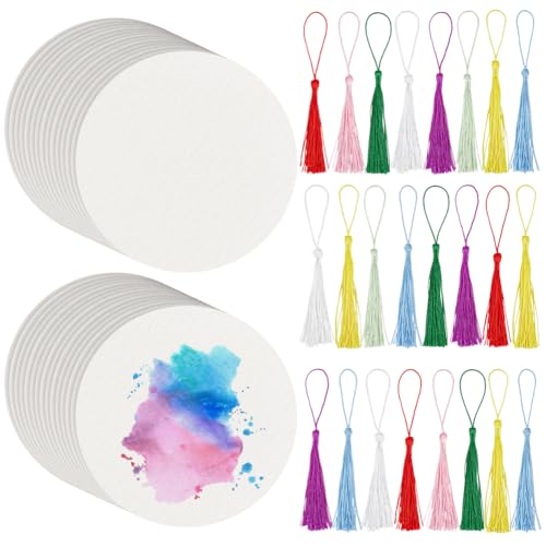 BENECREAT 50 Blatt Rund Blanko Aquarellpapierkarten, 120mm Handgeschöpftes Strukturpapier mit 25 Stück Quaste Dekoration für GrußKarten DIY, Gemälde, Briefe, Einladungen Zeichnen BENECREAT 50 Blatt Rund Blanko Aquarellpapierkarten, 120mm Handgeschöpftes Strukturpapier mit 25 Stück Quaste Dekoration für GrußKarten DIY, Gemälde, Briefe, Einladungen Zeichnen von BENECREAT