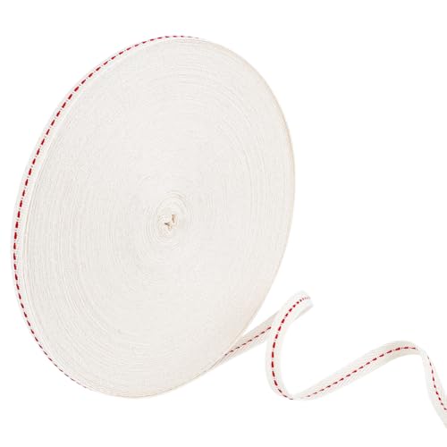 BENECREAT 50 m/54.68 Yards Elfenbeinfarbenes Baumwollband Mit Roten Nähten 10mm Baumwoll Twill Band Für Heimdekoration Geschenkverpackung DIY Basteln Geburtstag Hochzeitsstrauß von BENECREAT