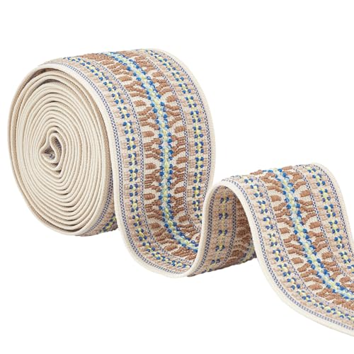 BENECREAT 50 mm Jacquard-Gummiband, 2.28m Elastisches Besticktes Webband Boho-Stoff-Nähband Für DIY-Bastelzubehör, Verschönerungsdekorationen, Beige von BENECREAT