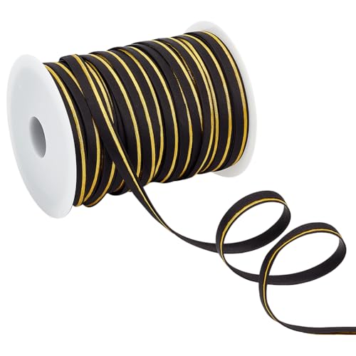 BENECREAT 50m Paspelstreifen, 9mm Schwarz & Gold Zweifarbiges Polyester Satinband zum Nähen, flaches Kordelband zur Dekoration von Kleidung BENECREAT 50m Paspelstreifen, 9mm Schwarz & Gold Zweifarbiges Polyester Satinband zum Nähen, flaches Kordelband zur Dekoration von Kleidung von BENECREAT