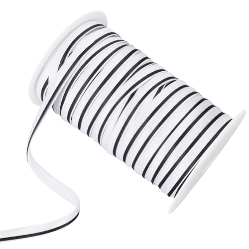 BENECREAT 54 Yards zweifarbiges Polyester Satin Paspelband (schwarz-weiß), 9mm breites doppelt gefaltetes Satinband, Polyester Paspelstreifen mit Kordel zum Nähen von Kleidung und Polstermöbeln von BENECREAT
