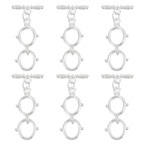 BENECREAT 6 Sets langlebige Knebelverschlüsse aus beschichtetem Messing, silberfarbene Doppelringverschlüsse und Metallstange für Halsketten, Ketten, Armbänder, Schmuckherstellung, Basteln, DIY von BENECREAT