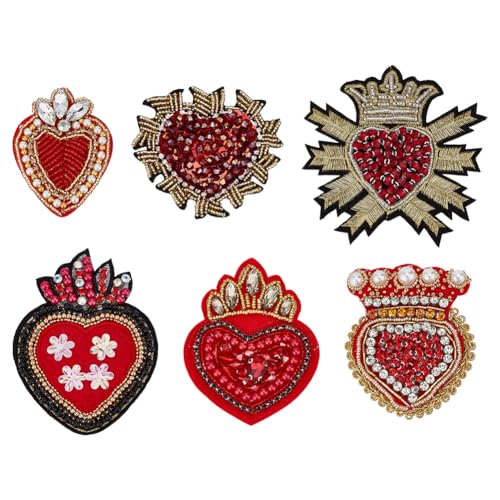 BENECREAT 6 Stile Perlen Herz Applikation Rot Love Strass Patch Nähen auf Perle Patches für Kleidung, Jacke, Tasche, Hochzeitskleid, Nähen, Dekorationen und Handwerk DIY von BENECREAT