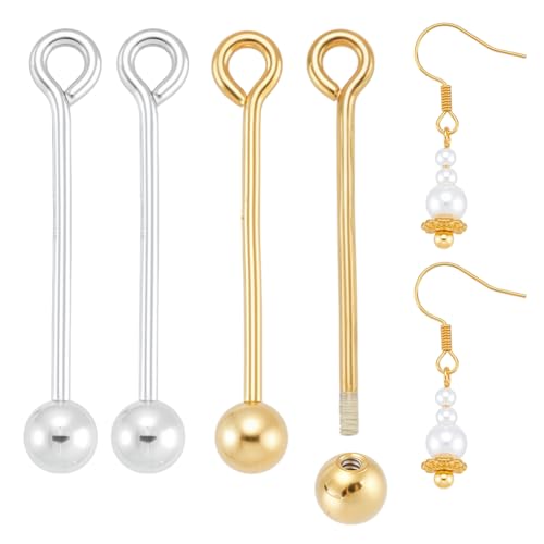 BENECREAT 6 Stück 20mm Platin und 18K vergoldete Kopfstifte mit Biegering, 2-farbige 925er Sterlingsilber-Anhänger mit langen Kugeln für Herstellung von Schmuck, 0,8mm dick BENECREAT 6 Stück 20mm Platin und 18K vergoldete Kopfstifte mit Biegering, 2-farbige 925er Sterlingsilber-Anhänger mit langen Kugeln für Herstellung von Schmuck, 0,8mm dick von BENECREAT