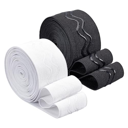 BENECREAT 6 Yards 2 Farben Rutschfestes Silikon-Gummiband 38 mm Breit Schwarz Weiß Schwerer Stretch-Strickstoff Flaches Elastisches Greifband Aus Polyester Für Kleidungsstück-Nähprojekte von BENECREAT