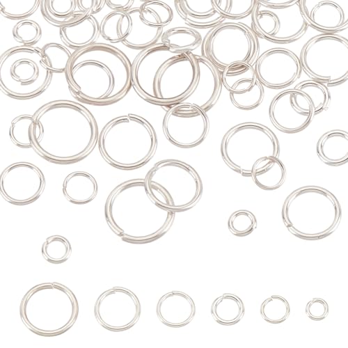 BENECREAT 60 Stück 6 Größen Sterlingsilber Biegeringe, Kreisförmige Offene Biegeringe Mit Silbernem Poliertuch, Hohle Runde Verbindungsglieder Für Herstellung von Schmuck von BENECREAT