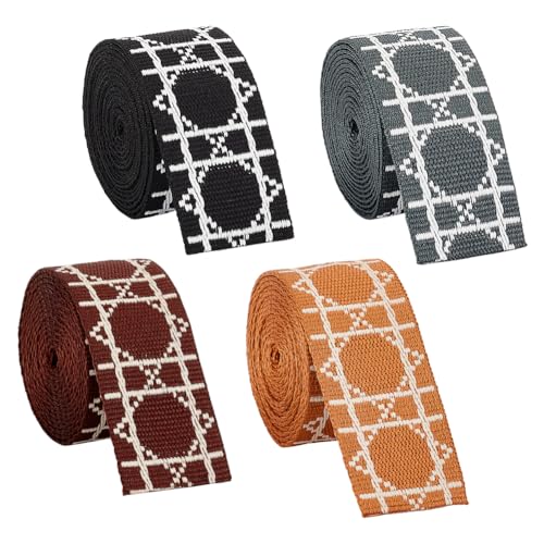 BENECREAT 7.3 m 4 Farben Polyester-Jacquardbänder, 38mm Breites Flaches Jacquard-Gurtband Mit Rautenmuster Zum Nähen, Gewebtes Band Für Kleidung, Taschengriffe, 1.5 mm Dick von BENECREAT