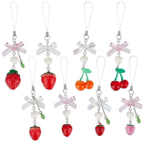 BENECREAT 8 Styles Fruit Cell Phone Strap Charms, Strawberry Cherry Anhänger Charm Bow und Love Beads Keychain Strap Phone Accessories für Autoschlüssel Handtasche Dekoration, 13cm lang BENECREAT 8 Styles Fruit Cell Phone Strap Charms, Strawberry Cherry Anhänger Charm Bow und Love Beads Keychain Strap Phone Accessories für Autoschlüssel Handtasche Dekoration, 13cm lang von BENECREAT