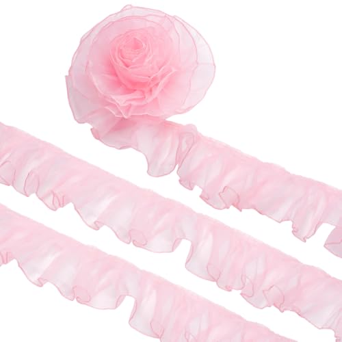 BENECREAT 8 Yards/7.3m Rosa Organza geraffte plissiert, 95mm Organza geraffte Stoff Spitze Stoff Trim für Halloween Nähen Kleid Tasche Kostüm Dekoration Trimmen Handwerk von BENECREAT