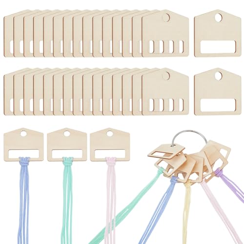 BENECREAT 80 Stück Holz Gewindepfropfen, 1cm Hausform Floss Drops Bobbin Drops Kreuzstich Fadenorganisation Mit Eisen Floss Ring Für Bastel- Und Nähaufbewahrung von BENECREAT