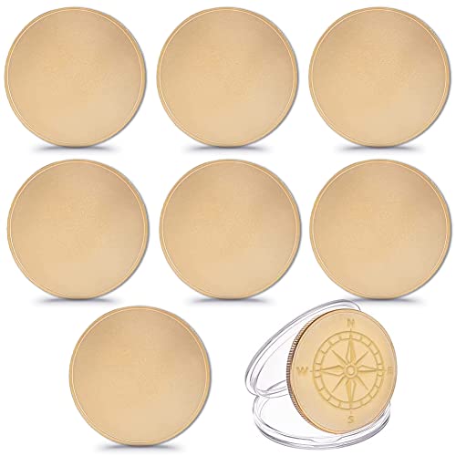 BENECREAT 8PCS 40mm Blank Eisen Challenge Coin mit Kunststoff-Acrylbox, Goldene Flache Runde Rohlinge für DIY Geburtstags von BENECREAT