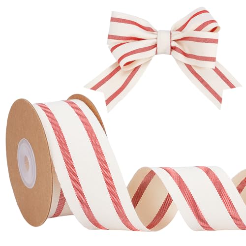BENECREAT 9,1 m Baumwollband mit roten Streifen, 3,8 cm rot und weiß gestreiftes Baumwollband für Urlaub, Hochzeit, Geschenkverpackung, Heimdekoration, Nähen von BENECREAT