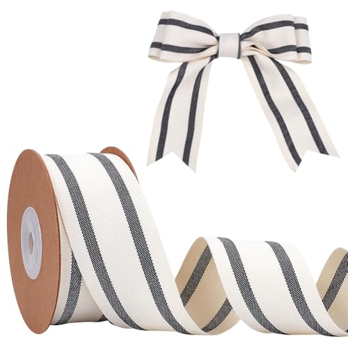BENECREAT 9,1 m langes Baumwollband mit schwarzen Streifen, 3,7 cm schwarz-weiß gestreiftes Baumwollband für Urlaub, Hochzeit, Geschenkverpackung, Heimdekoration, Nähen von BENECREAT