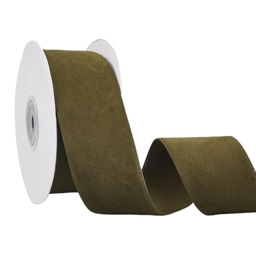BENECREAT 9.14 m Samtband Mit Draht 38mm Dunkelolivgrünes Polyester Stoffband Doppelseitiges Weihnachtsband Für Weihnachtsbaum Geschenkverpackung Kranz Schleife Außendekoration von BENECREAT