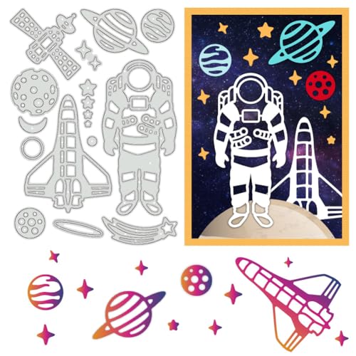 BENECREAT Astronauten-Stanzformen, Cosmic Element Metallschablonen, Raumschiff Mond Dekorative Prägeschablonen Für Scrapbooking, Fotoalbum, Grußkartenherstellung, 0.8 mm Dick von BENECREAT