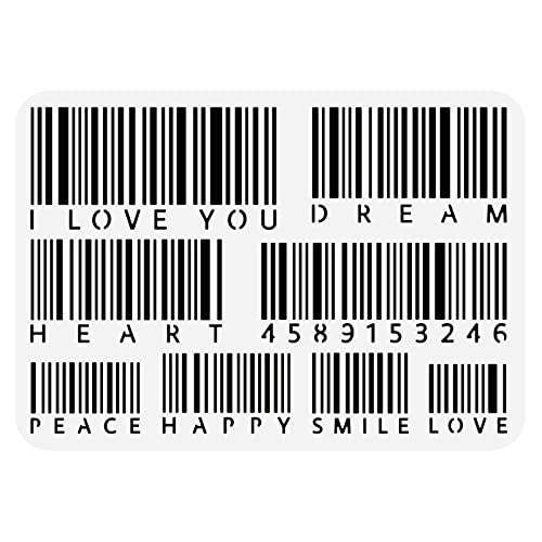 BENECREAT Barcode-Wortmuster-Schablone, Love Dream Happy Barcode-Vorlagen Zeichnen Malschablonen Zum Malen Auf Scrapbook-Karte Holzboden Wand Stoff, 11.7x8.3"/29.7x21 cm von BENECREAT