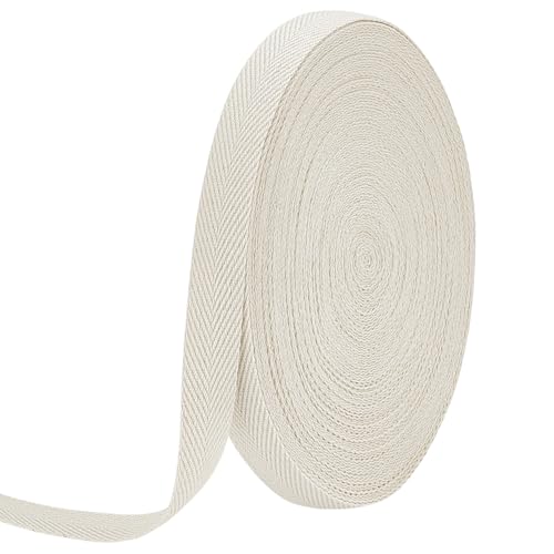 BENECREAT Baumwoll-Twill-Klebeband, 1,9 cm breit, Fischgrätenmuster, Gurtband, Rolle zum Nähen, Binden, Geschenkverpacken, Griff, Stoff, Tasche, Basteln, 22,7 m (weiß-grau) von BENECREAT