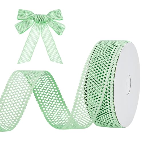 BENECREAT Dekoratives Gitterband für Kranz, 3,8 cm breit, Polyester-Diamantmuster, Spitzenband für Geschenkverpackungen, Outdoor-Dekoration, DIY-Projekte (Hellgrün) von BENECREAT