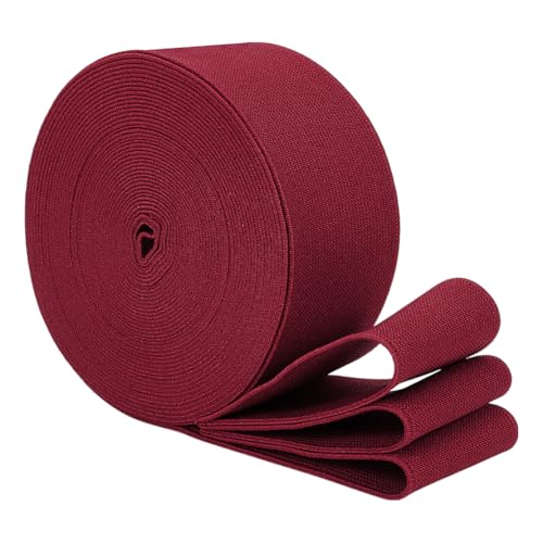 BENECREAT Elastisches Band zum Nähen, 5,1 cm breite, flache elastische Schnur, geflochtene Stretchgurte für Taillenbänder, Hosen, Kleidung, DIY Handwerk (dunkelrot) von BENECREAT