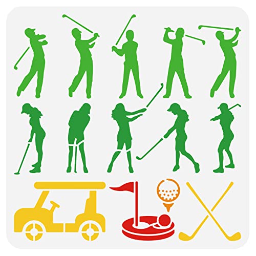 BENECREAT Golfschwung-Bordüren-Malschablonen, 30x30 cm/11.81x11.81 Zoll Sport-Themenwagen Kunststoff-Dekorationsschablone Für Heimwerker, Gravur, Scrapbooking von BENECREAT