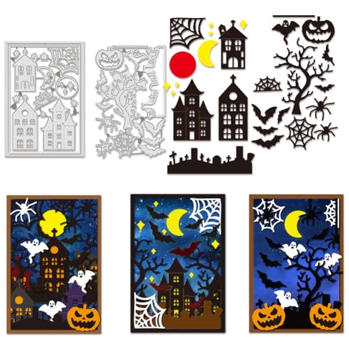 BENECREAT Halloween Stanzformen Set, Schloss Spinne Fledermaus Kürbis Muster Prägung stirbt für DIY Scrapbooking, Fotoalbum, dekorative Prägung, 0,8mm dick BENECREAT Halloween Stanzformen Set, Schloss Spinne Fledermaus Kürbis Muster Prägung stirbt für DIY Scrapbooking, Fotoalbum, dekorative Prägung, 0,8mm dick von BENECREAT