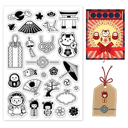 BENECREAT Japanisches Thema transparente Stempel, Faltfächer/Regenschirm/Tausend Papierkrane/Glückskatzen-Muster Bullet Journal Briefmarken Set für Papier, Karten, Fotoalbum, Bastelbedarf BENECREAT Japanisches Thema transparente Stempel, Faltfächer/Regenschirm/Tausend Papierkrane/Glückskatzen-Muster Bullet Journal Briefmarken Set für Papier, Karten, Fotoalbum, Bastelbedarf von BENECREAT
